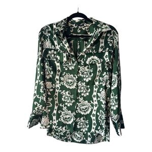 ZARA Green Floral Gem Button Long Sleeve Top